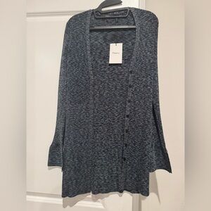 Theory Heathered Blue-Gray Button-Front Cardigan